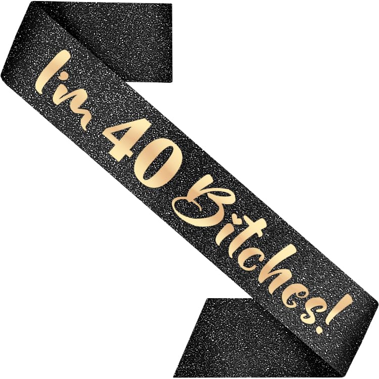 PartyForever I'm 40 Sash 40th Birthday Decoration for Women Black 32 inch Long with Rose Gold Letters for Her