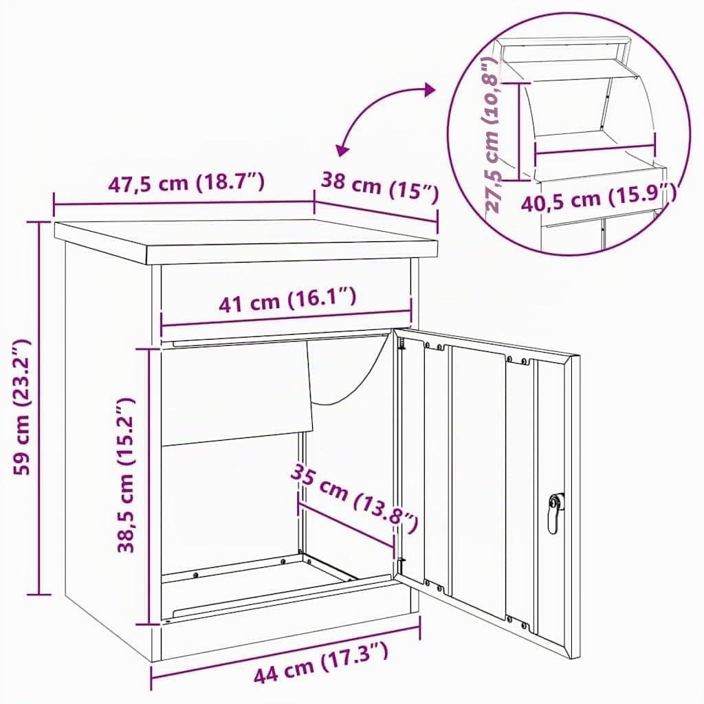vidaXL Boîte de dépôt de Colis Anthracite 47,5 x 38 x 59 cm Acier, Boîte aux Lettres, matériaux étanches, Rangement sécurisé, extérieur, déco Jardin, résistante aux intempéries