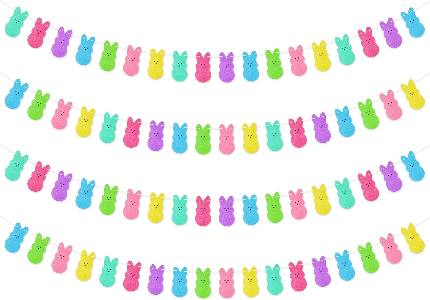 Incrizma Easter Bunny Peeps Garland Decoration, Colorful Felt Rabbit Hanging Bunting Ornament Spring Themed Party Banner Favors Supplies, Happy Easter Day Home Decor (Bunny Peeps Garland Horizontal)