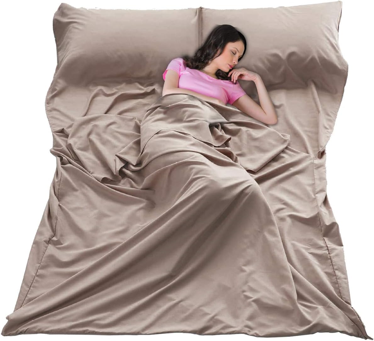 Sleeping Bag Liner Lightweight Portable Sleeping Sheet Dirt-Proof Compact Travel Camping Sheet for Outdoor Travel Hiking Hotels Picnics (Brown, 83x63’’)