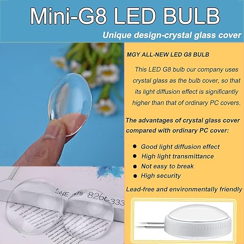 Miniatura 5 de G MGY OLED Bombilla LED G8 de 3.5 W, mini bombilla de disco delgada equivalente a 35 W, T4 G8, base de bi-pines, bombilla halógena blanca de 6000 K