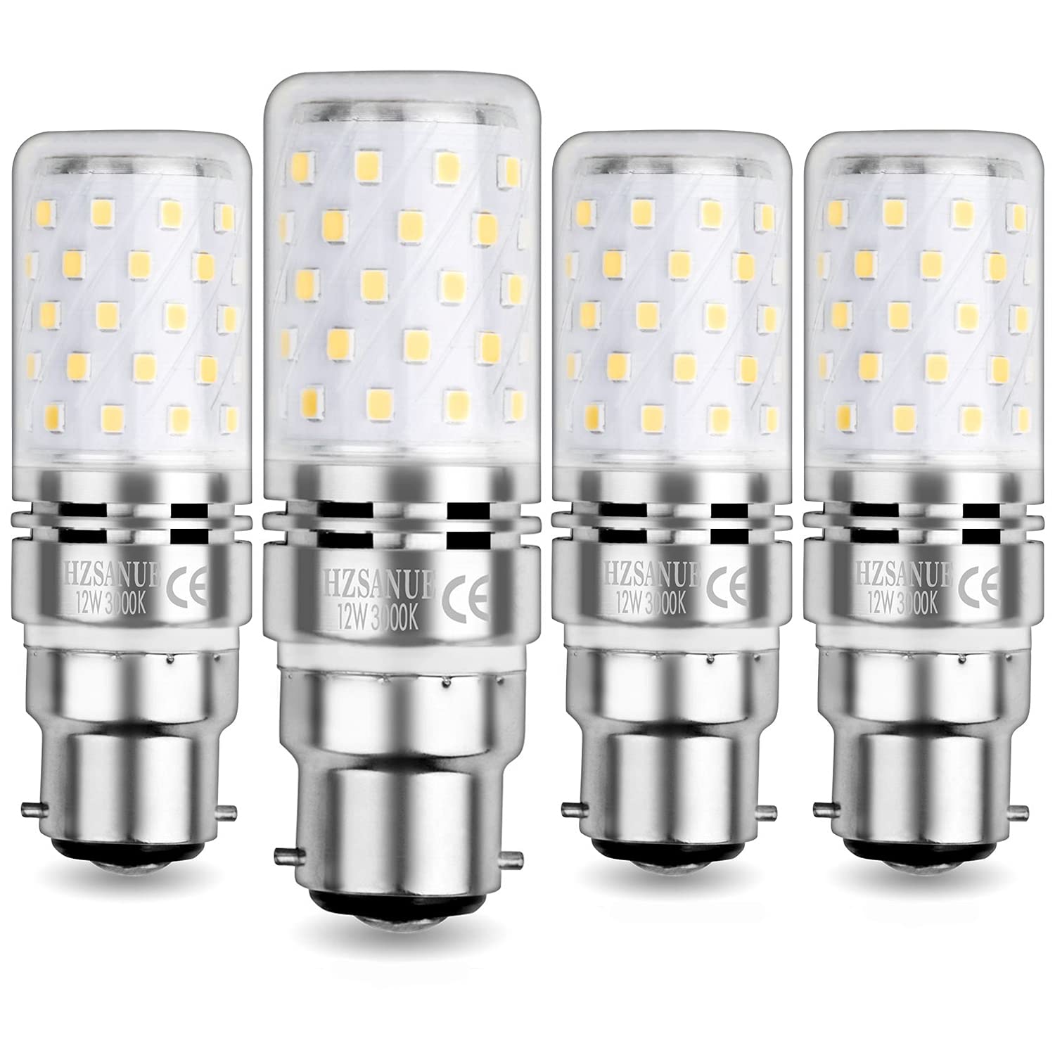 Hzsanue Warm White B22 Led Corn Bulbs 12W, 3000K 1350Lm, Bayonet Cap Led Light Bulbs,100W Incandescent Bulbs Equivalent,Pack Of 4