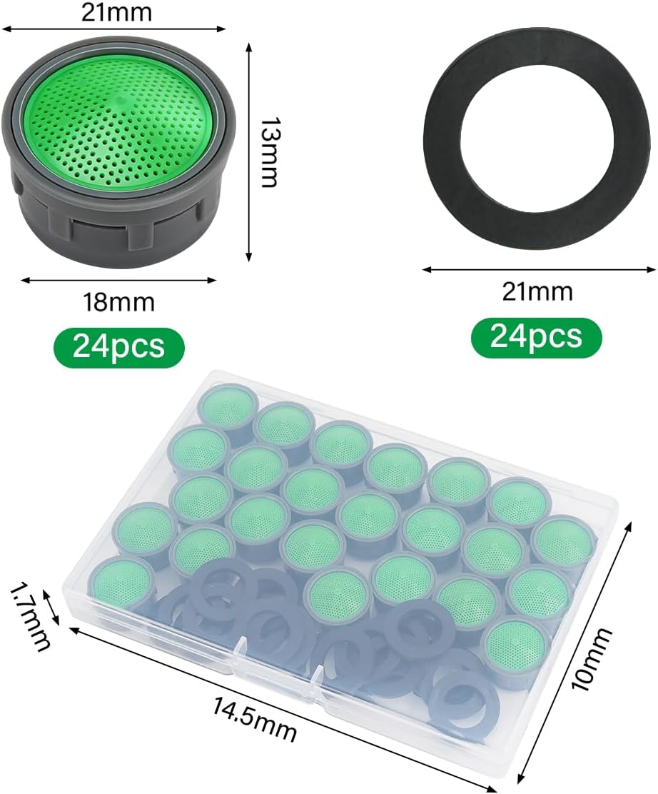 24 Pieces Aerator Tap, Sink Faucet Filters, M24 Aerator Tap with 24 Seals for Female Thread M22 Male Thread M24 for Kitchen Bathroom Taps with 1 Box
