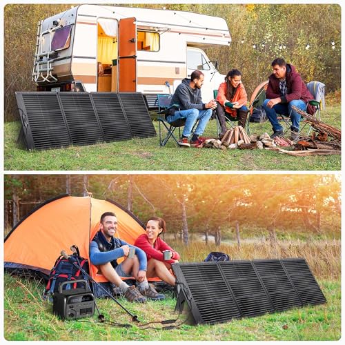 CTOLITY 200W Tragbares Solarpanel, 20.5V Faltbares Solarpanel Kit mit 10 Anschlüssen, Solar Panel mit Ständern, IP65 Wasserdicht Solar Ladegerät für Camping Portable Power Station Laptops Wohnmobil