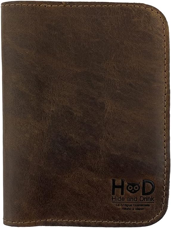 Hide & DrinkLeather Bifold Passport Travel Wallet, Safe Holder for Credit Cards & Bills, Work & Leisure Travel Essentials, Handmade (Bourbon Brown)