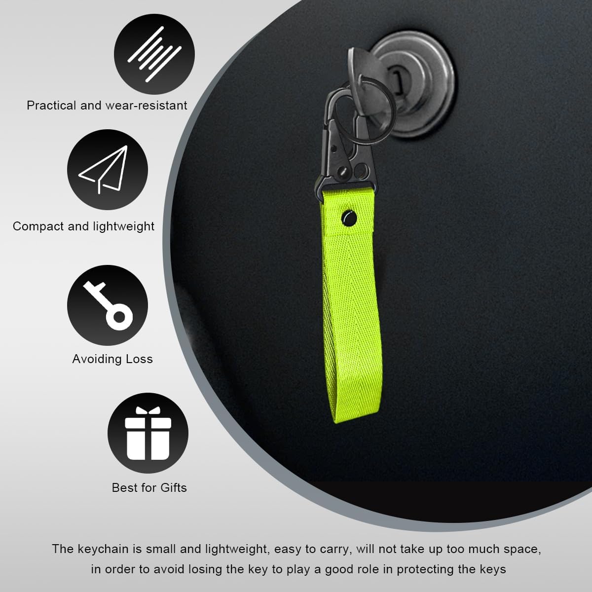 Wevdn Car Key Chain, Fabric Metal Practical Multifunctional Motorcycle Keychain, Anti-Lost Keychain with O-Ring for Men Women (Fluorescence Green)