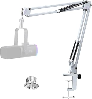 White Boom Arm for Fifine AM8 - White Mic Arm Compatible with Fifine AM8 Microphone, Professional Adjustable Scissor White Microphone Boom Arm Stand by YOUSHARES