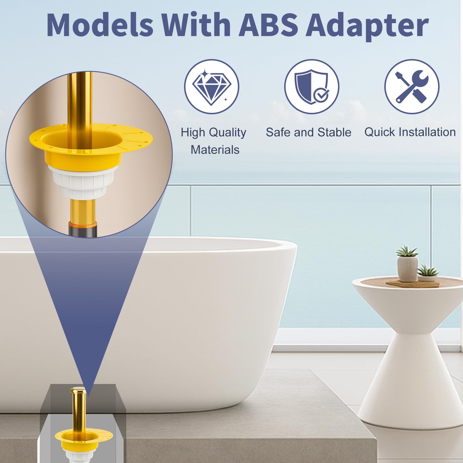 Freestanding Bathtub Drain Rough-in kit, 1-1/2” Drainage Pipe Fitting Tub Kit with ABS Plastic Adapter, Brass Tail Pipes, Tub Drain for Freestanding Bathtub, Floor Mounted Bathtubs - 5