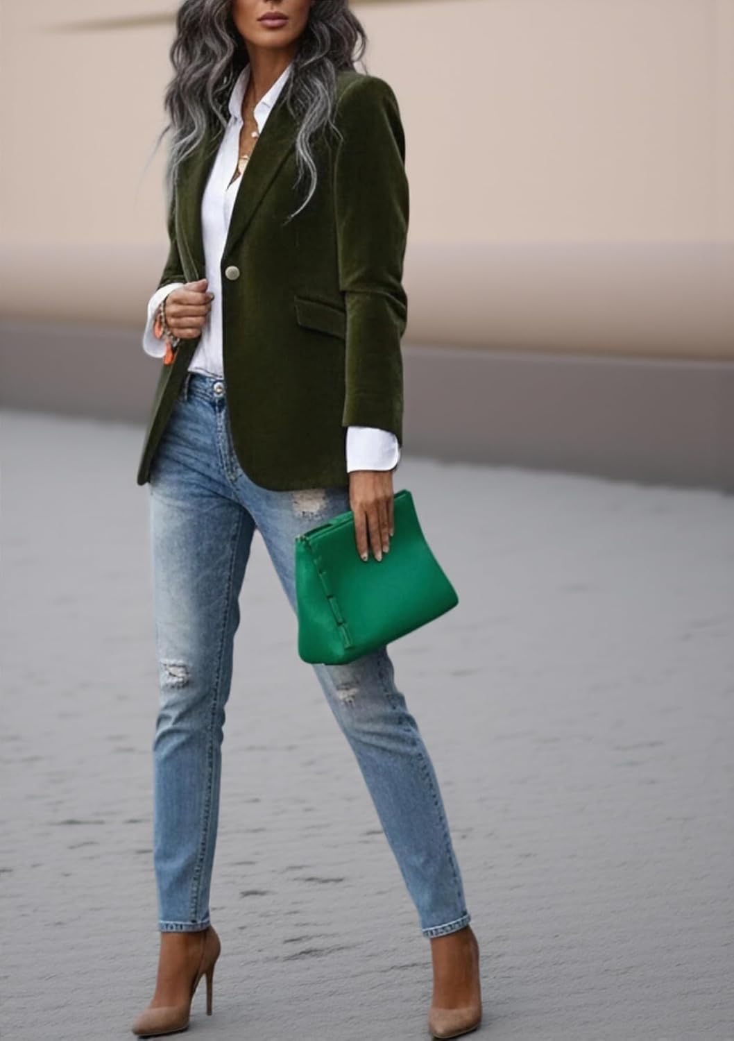 LKOUS Velvet Blazer Women Casual Long Sleeve Lapel Collar Button Blazer Jackets for Business Office - Image 5