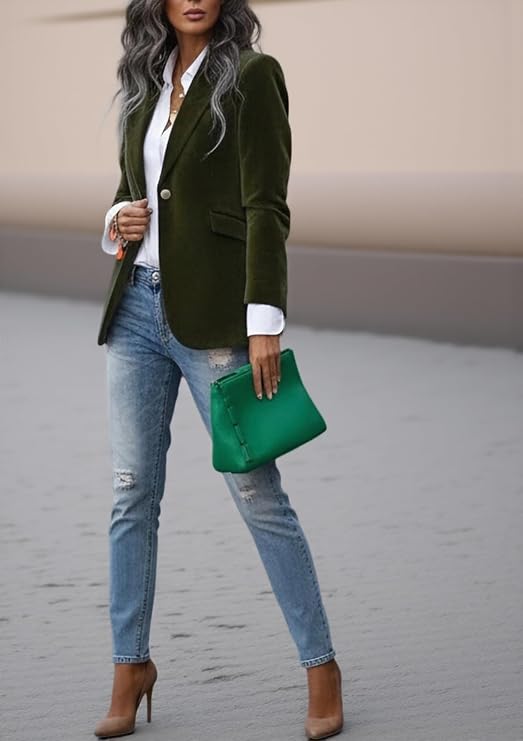 LKOUS Women's Velvet Blazer Business Office Casual Lapel Long Sleeve Slim