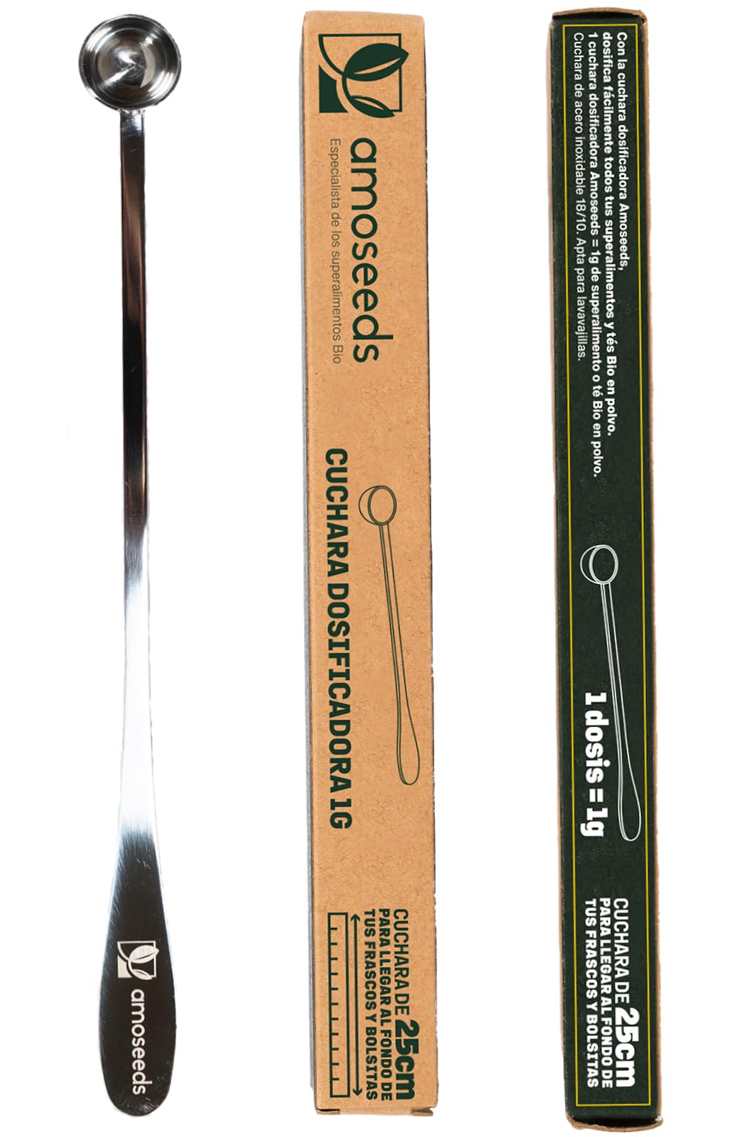 Cuchara dosificadora para té | Dosis de 1 gramo | Acero inoxidable 18/10 | Primera Calidad (25 cm)