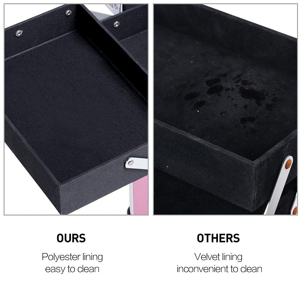 Yaheetech 4-in-1 Rolling Makeup Train Case, Aluminum Cosmetic Trolley