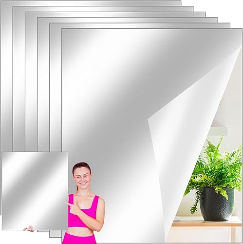 Queekay 6 espejos de gimnasio en casa de 16 x 24 pulgadas, azulejos acrílicos de espejo de pared de 0.079 in de grosor, hojas de espejo