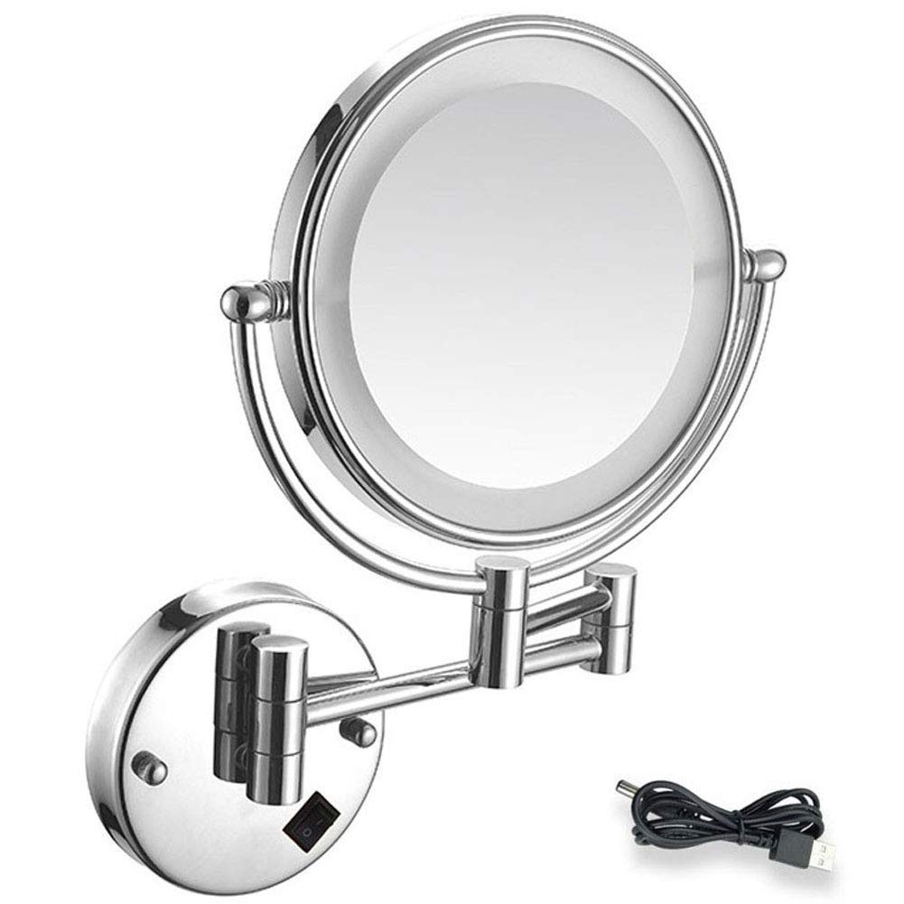 Miroir de courtoisie LED extensible en chrome avec miroir double face 5X