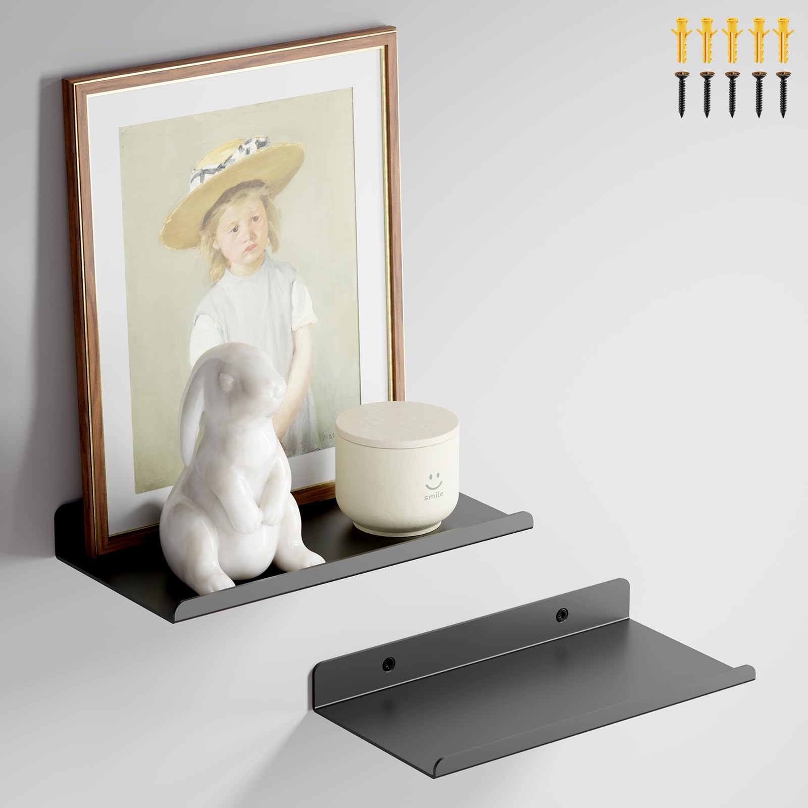 PAVSTINE Set of 2 Metal Floating Wall Shelf, 20cm Vinyl Display Shelves