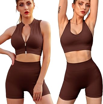 Workout Sets for Women 2 Sets Outfits Gym Yoga Clothing Ribbed Tank Crop Tops Seamless High Waist Booty Biker Shorts