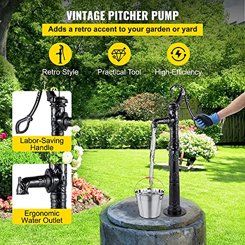 Vevor Hand Water Pump Cast Iron, Vintage Pitcher Pump & Pump Stand 26‘’ Height, Max 20Ft Pump Depth, Easy Installation, Heavy-Duty Well Pump, Antique Pitcher Water Pump For Yard, Garden, Farm, Black #TOP1