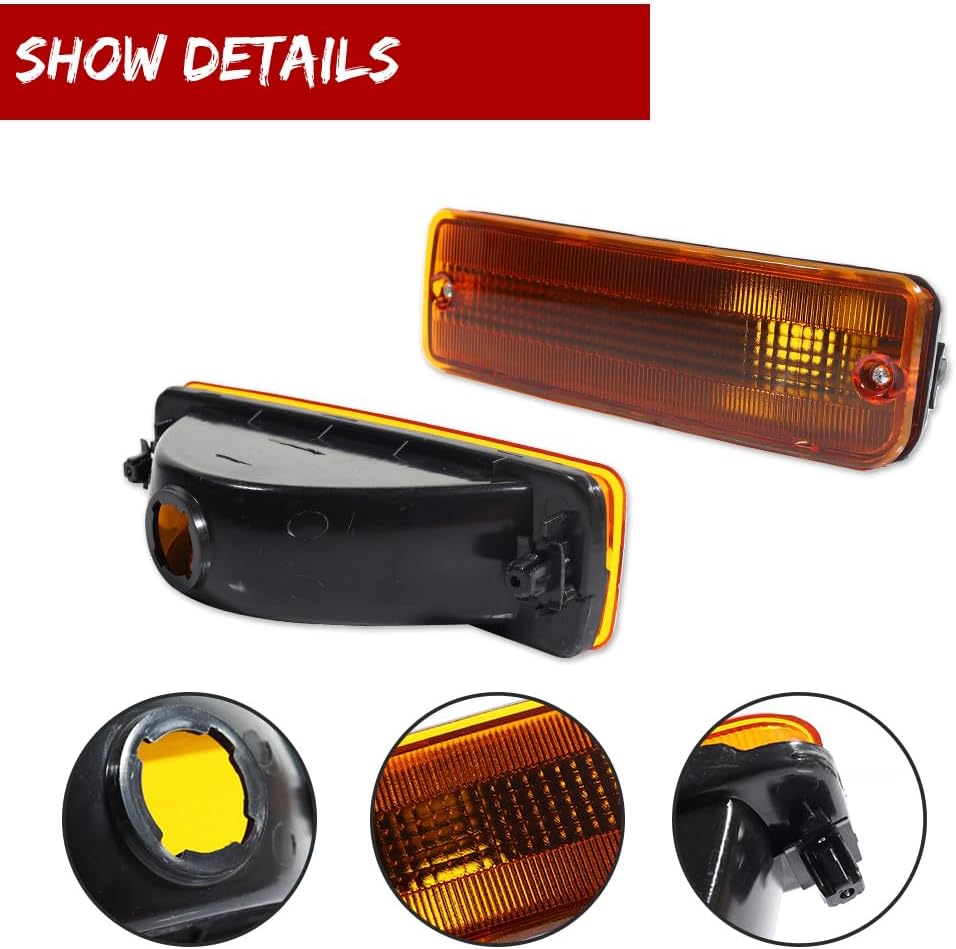 for 1989 1990 1991 1992 1993 1994 1995 Toyota Pickup 2/4WD, 1990 1991 4Runner Front Bumper Turn Signal Amber Lens Housing Assembly Pair Set Driver and Passenger Side TO2520105 TO2521107
