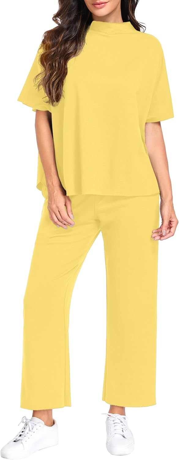 PrinStory Womens 2 Piece Lounge Sets Casual Outfits Pullover Top and Wide Leg Pants Matching Pjs Soft Pajamas Loungewear - Image 3