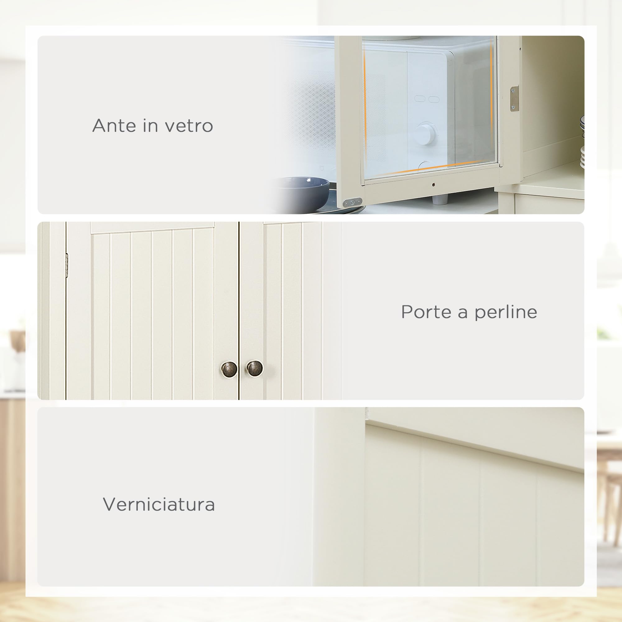 HOMCOM Mobile Dispensa a 5 Livelli con Cassetto Centrale, Dispensa per Cucina, Sala da Pranzo e Soggiorno con Ripiani Regolabili e Ante in Vetro Temperato, 76x40x182.5 cm, Bianco Crema