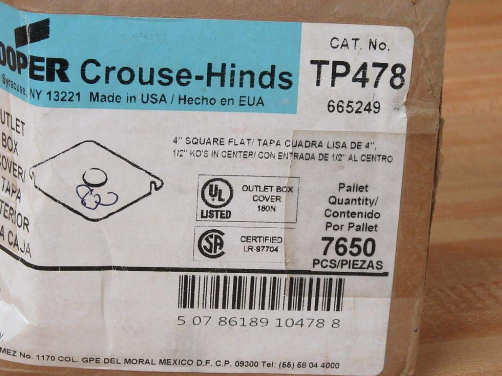 Cooper Crouse Hinds TP478 Outlet Box Cover 4" (Pack of 22)