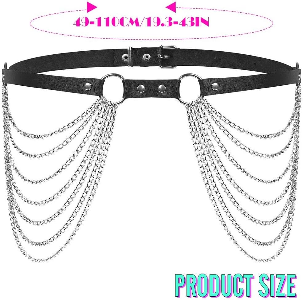 Nicute Leather Waist Chain Belt Punk Black Belts Goth Rave Body Accessories for Women