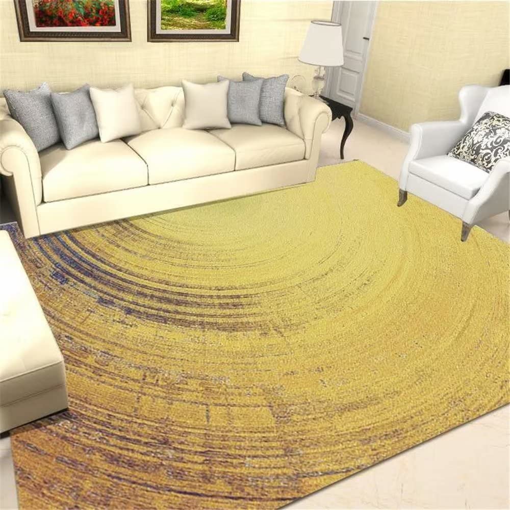 Tapis salon vintage jaune pour masquer un sol terne avec élégance