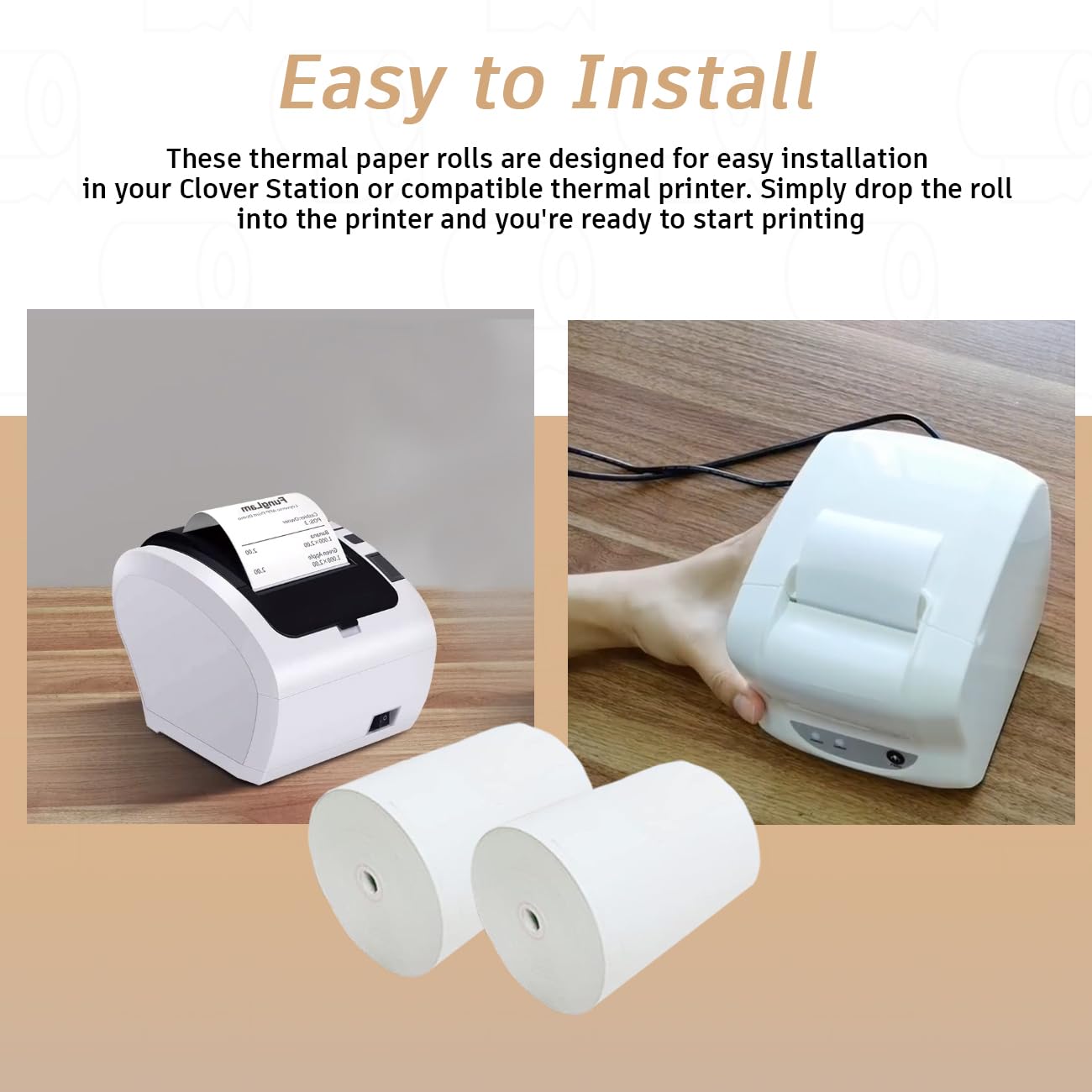 BAM POS Rollos de papel térmico de 3 1/8 x 190 pulgadas, rollo de recibos grande, compatible con estaciones Clover Stations, P100, P550, SCP700, estaciones cuadradas (30 rollos por caja)