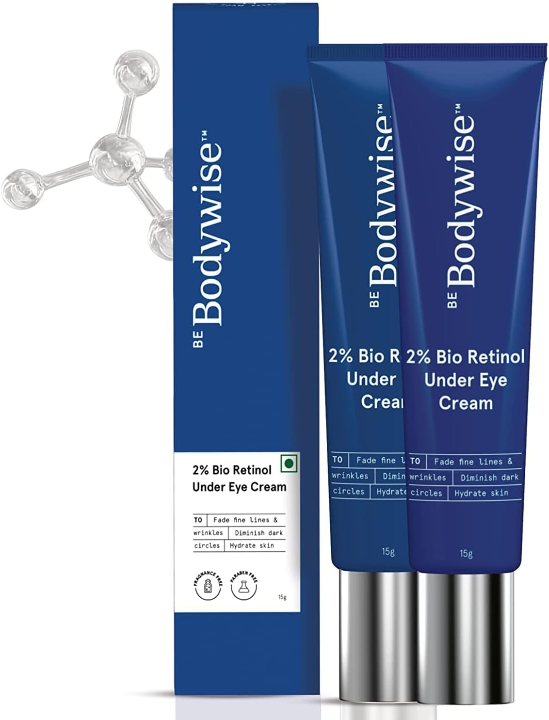 Metrol Be Bodywise 2% Bio Retinol Under Eye Cream for Women | Helps to Reduce Dark Circles, Fine Lines & Wrinkles, Puffed Eyes | Pack of 2 | 30 Grams