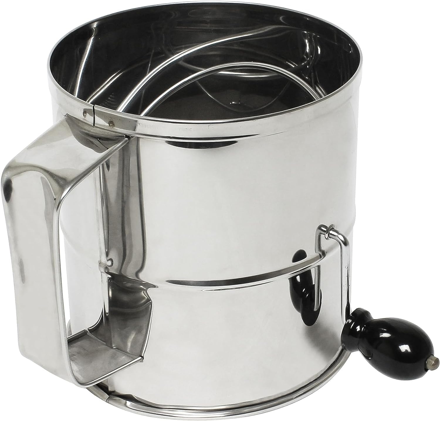 Soro Essentials- 8 Cup Stainless Steel Rotary Flour Sifter- Flour Sifter for Baking Fine Mesh Rotary Hand Crank with Loop Agitator for Quick Sifting Powdered Sugar Flour Sifter for Baking Cake