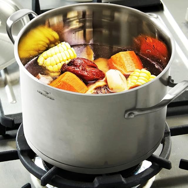 HOMICHEF Large Heavy Ecological Nickel Free Stainless Steel Stock Pot w/Lid ((24 cm, 7.6 Litre)