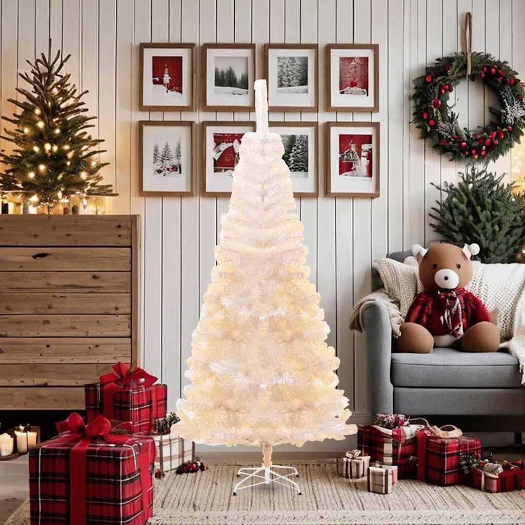 Sztuczna choinka z opalizującymi końcówkami 180 cm PVC biała