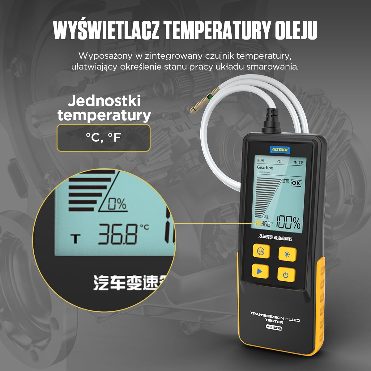 Tester del fluido di trasmissione, Tester dell'olio della trasmissione automatica Rivelatore di trasparenza del fluido di trasmissione Strumento di prova diagnostico Analizzatore Meter