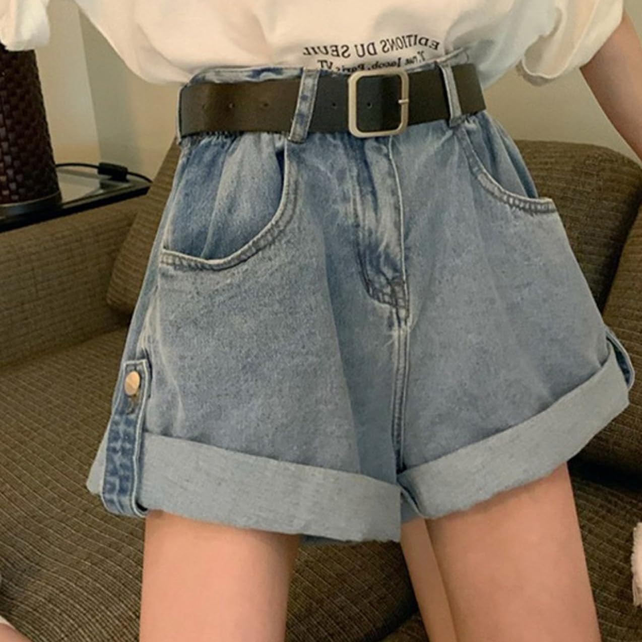 [MeipingQu] デニムショートパンツ ショーパン 短パン ハーフパンツ キュロットパンツ ショートデニム ストレッチ ハイウ