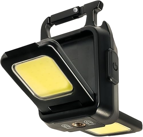 Kbkoudez COB Rechargeable Keychain Light,2-Sided Lighting,Hangable Camping Light | 8-Hour Runtime | Dual LED + Flashlight Warning Mode | IPX3 Waterproof | Must-Have for Hiking & Outdoors