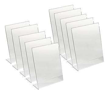 Shuban Acrylic Sign Holder 4 X 6 Inches Vertical, Desktop Slant Back Acrylic Sign Holder and Plastic L Shape Paper Display Stand for Restaurants, Office Desktop, Market, Library, Store, Pack of 10