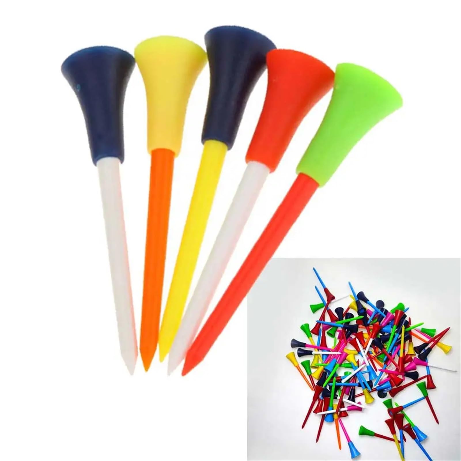 Golf Tee 100 stück 83,0mm Golf Tees Gummi Kissen Top Kunststoff Ball Halter Golf Zubehör Zufällige Farbe FüR Einen Idealen Abschlag