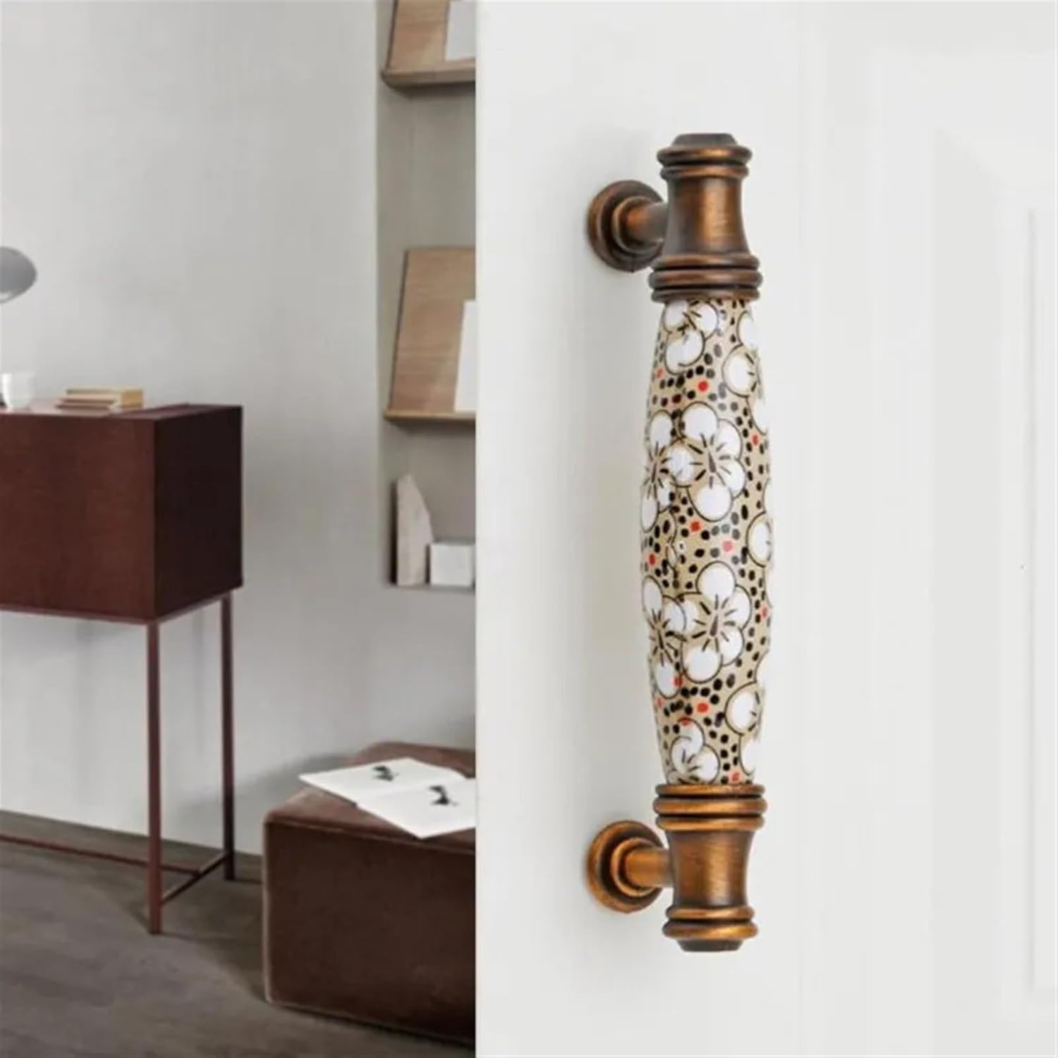 Zinc Alloy Ceramic Cabinet Door Handles and Knobs Vintage Drawer Pulls Wardrobe Cupboard Furniture Hardware 2Pcs(128mm)
