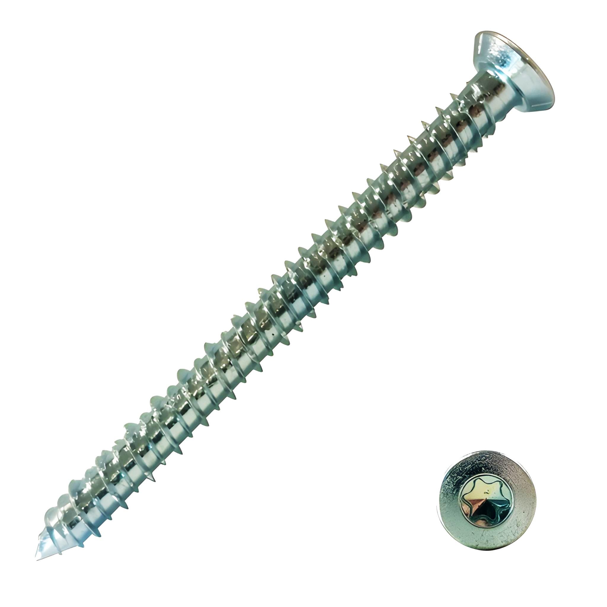 Bricoloco Tornillo para fijación directa al hormigón con cabeza avellanada, rosca Hi-Lo y huellaTX. Tornillo directo hormigón Acero cementado cincado. (100, 7,5x135mm)
