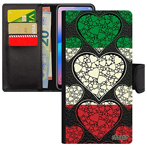 Coque iPhone 15 Pro simili cuir rabat portefeuille drapeau Italie rugby foot