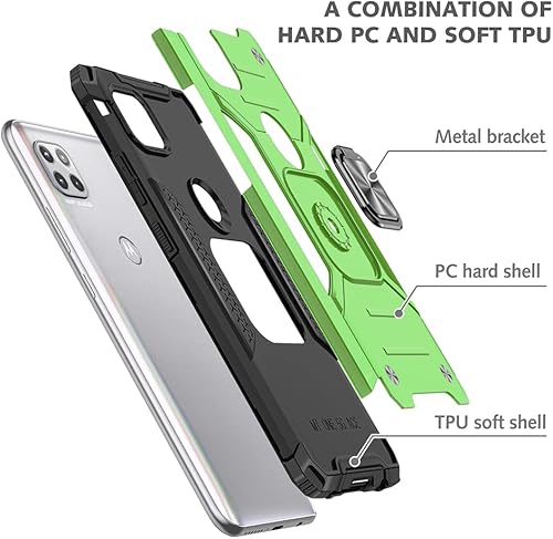 Miniatura 4 de Funda para Motorola One 5G Ace, Motorola One 5G Ace Funda para teléfono con protector de pantalla, soporte giratorio de grado militar, a prueba de