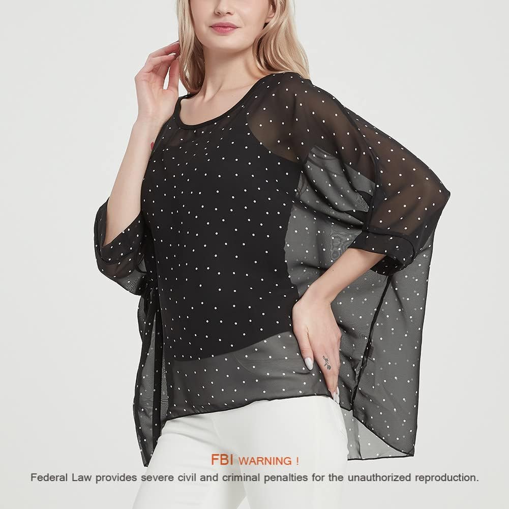 Women's Bohemian Style Summer Beach Lagenlook Top Kimono Loose Waterfall Chiffon Kaftan Poncho Shirt - Image 3