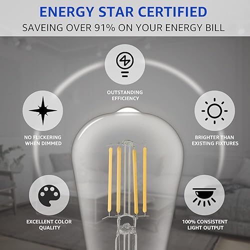 Miniatura 3 de MASTERY MART Bombilla LED vintage E26 regulable, 4000 K, blanco frío 5.5 W (equivalente a 60 vatios), estilo Edison antiguo ST21, 500 lm, bombilla