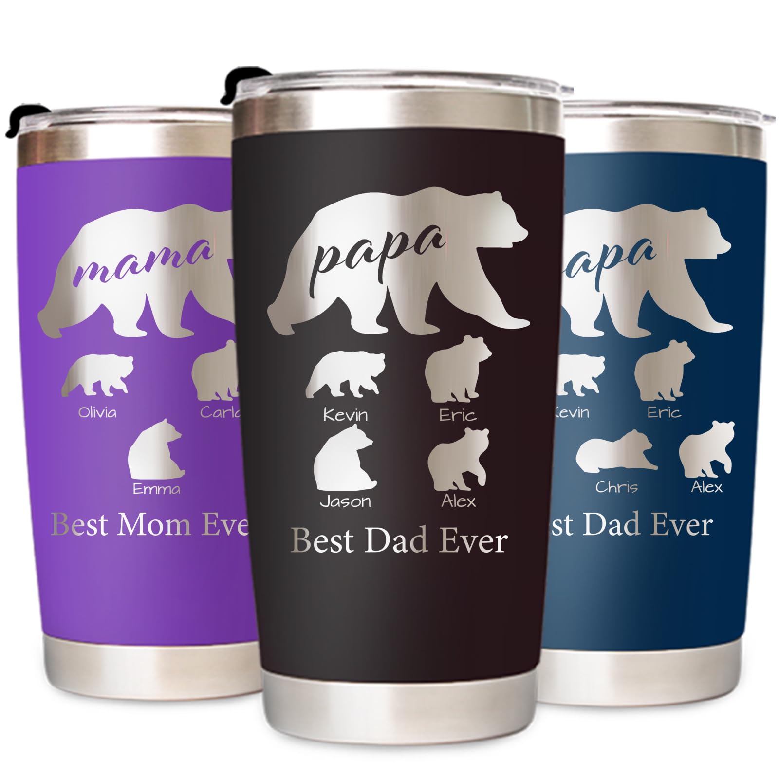 Personalized Tumbler with Mama Bear Custom Papa Bear Travel Coffee Mug  Personalized Cups 20 Oz with Lid Personalized Birthday Gifts for Mom Dad