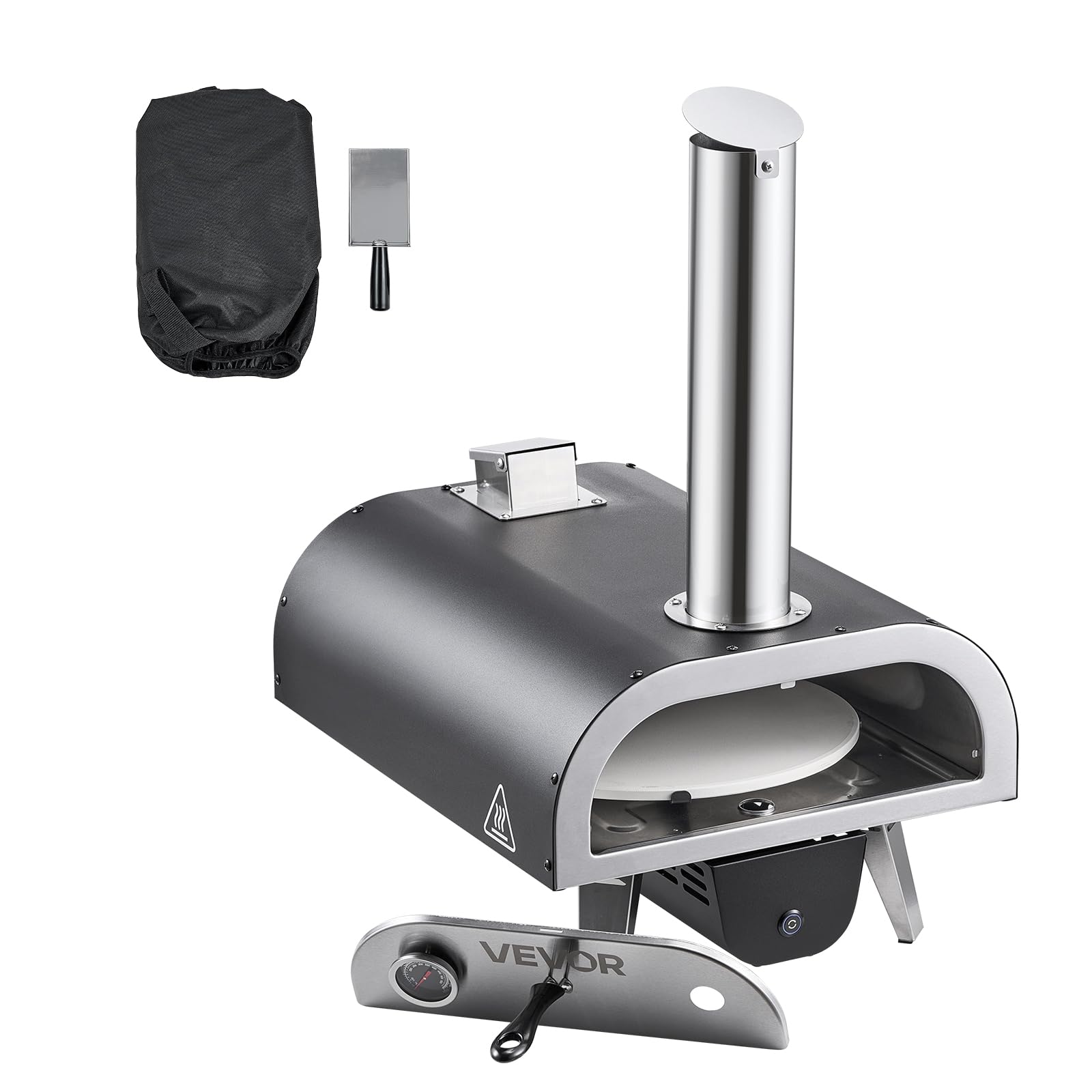 VEVOR Four à Pizza d’Extérieur 305 mm, Four à Granulés de Bois Portable avec Thermomètre et Rotation Électrique, Pierre à Pizza, Sac de Transport et Pelle