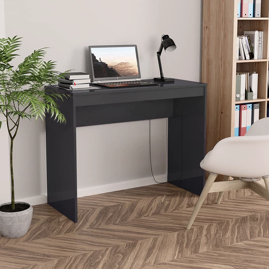 Desk High Gloss Grey 90x40x72 cm Chipboard Furniture Office Furniture Desks