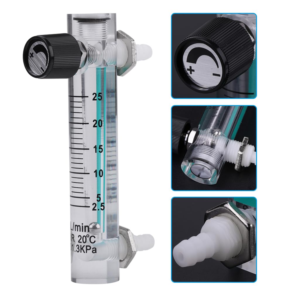 Lazmin112 Débitmètre de gaz d'air d'oxygène, débitmètre de tube de 2,5 à 25 LPM 8 mm pour gaz liquide avec vanne de contrôle