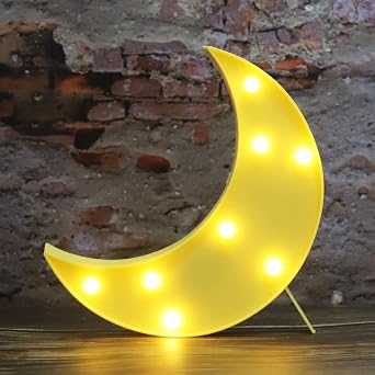 LED Moon Shaped Marquee Signs, Light Up Moon Night Lights Battery Operated Crescent Moon Lamp for Bedroom, Christmas, Birthday Party Decor-Yellow