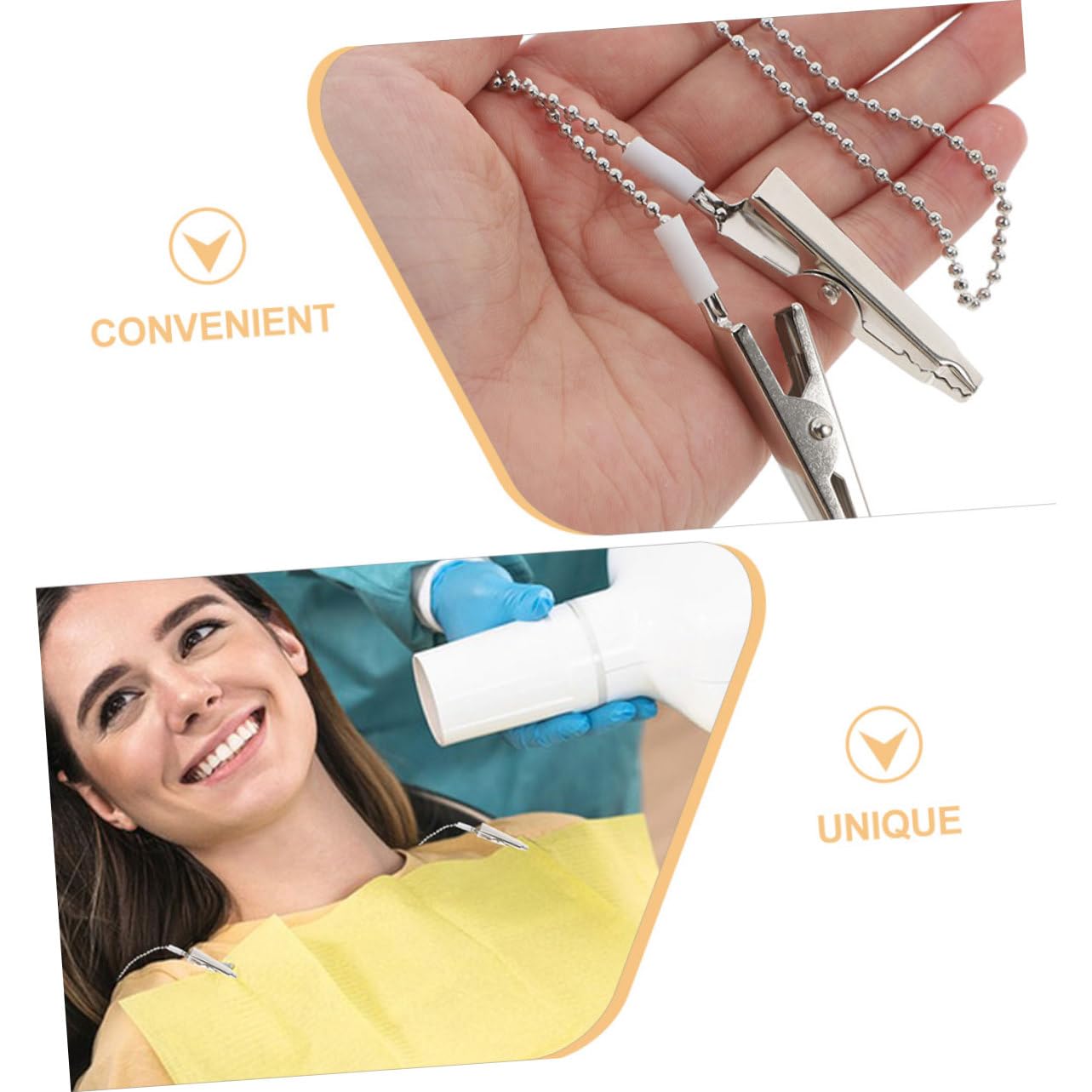 3pcs Bib Clips with Metal Chain and Plastic Spring Clip Strong Grip Napkin Holder Reusable Easy to Clean for Nurses and Staff Prevents Slippage and Keeps Secure