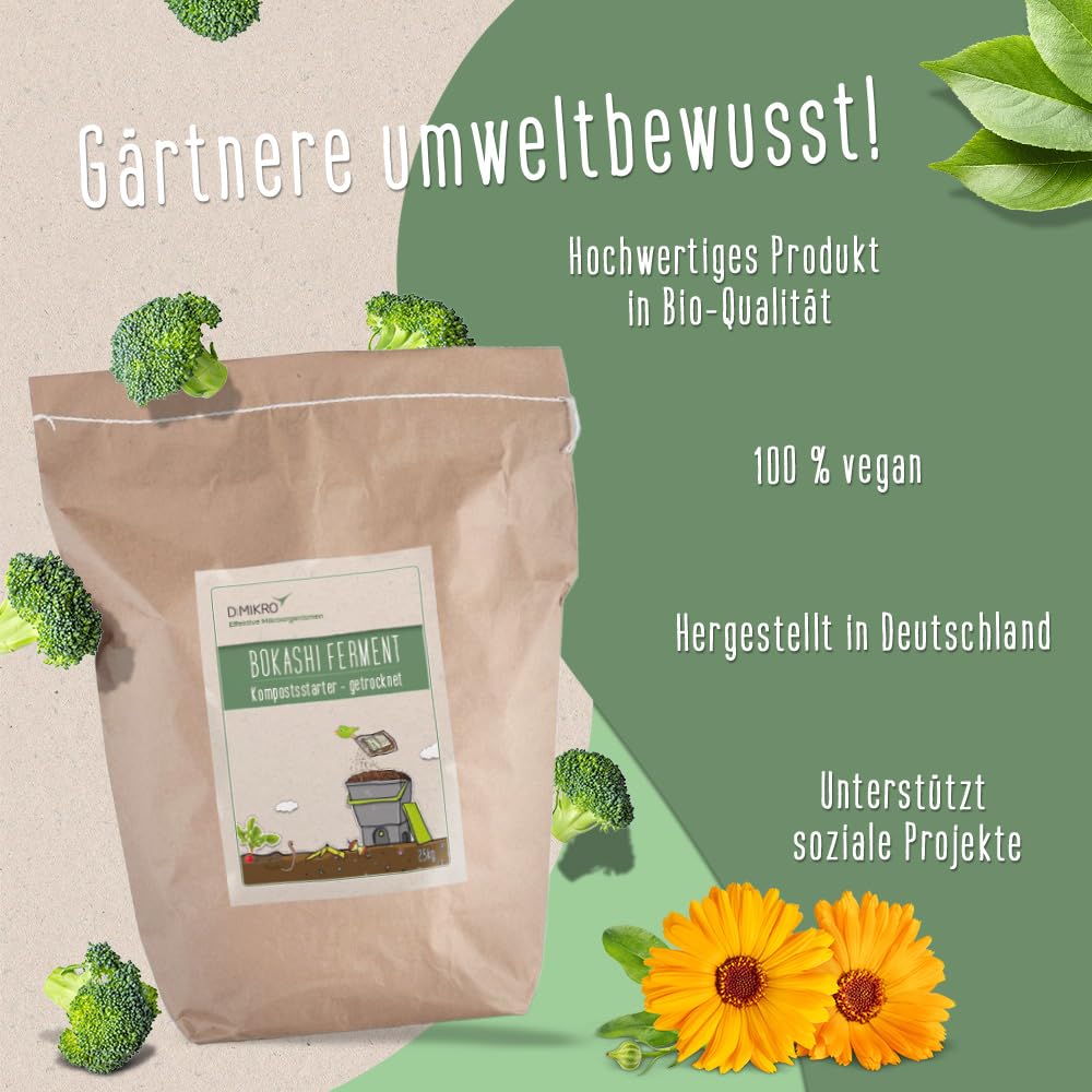 DIMIKRO Bokashi Fermento seco – Arrancador de compost – 2 kg | Ayuda de fermentación para el cubo Bokashi con microorganismos eficaces, para compostaje sostenible en la vida cotidiana
